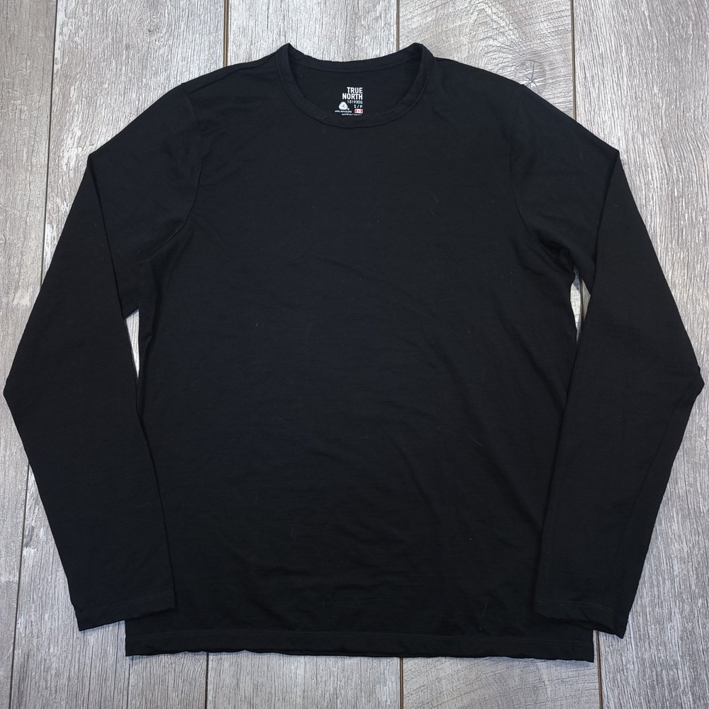 True North Long Sleeve T-Shirt Mens Small Black Merino Wool Blend Base Layer